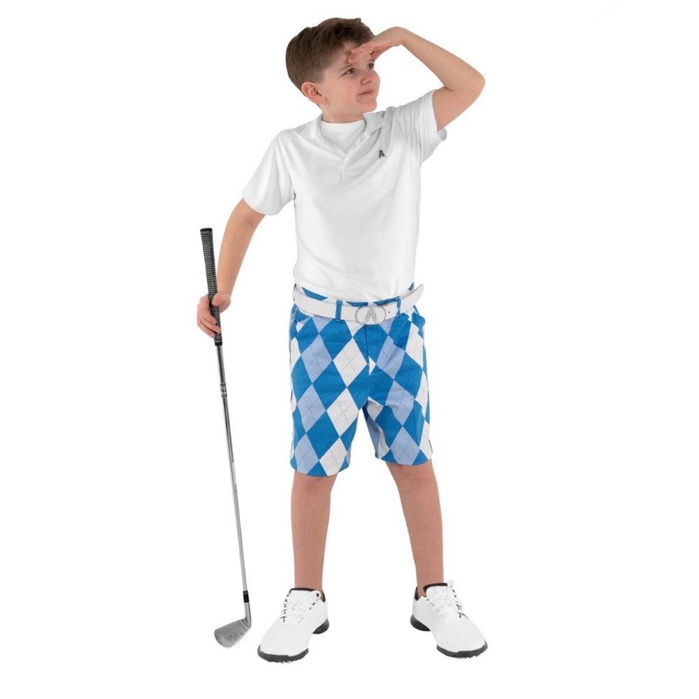 Royal & Awesome Kids Old Tom’s Golf Shorts Size Small Blue and White Argyle - Picture 12 of 13